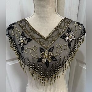 Vintage Beaded Mesh Capelet / Shawl Collar